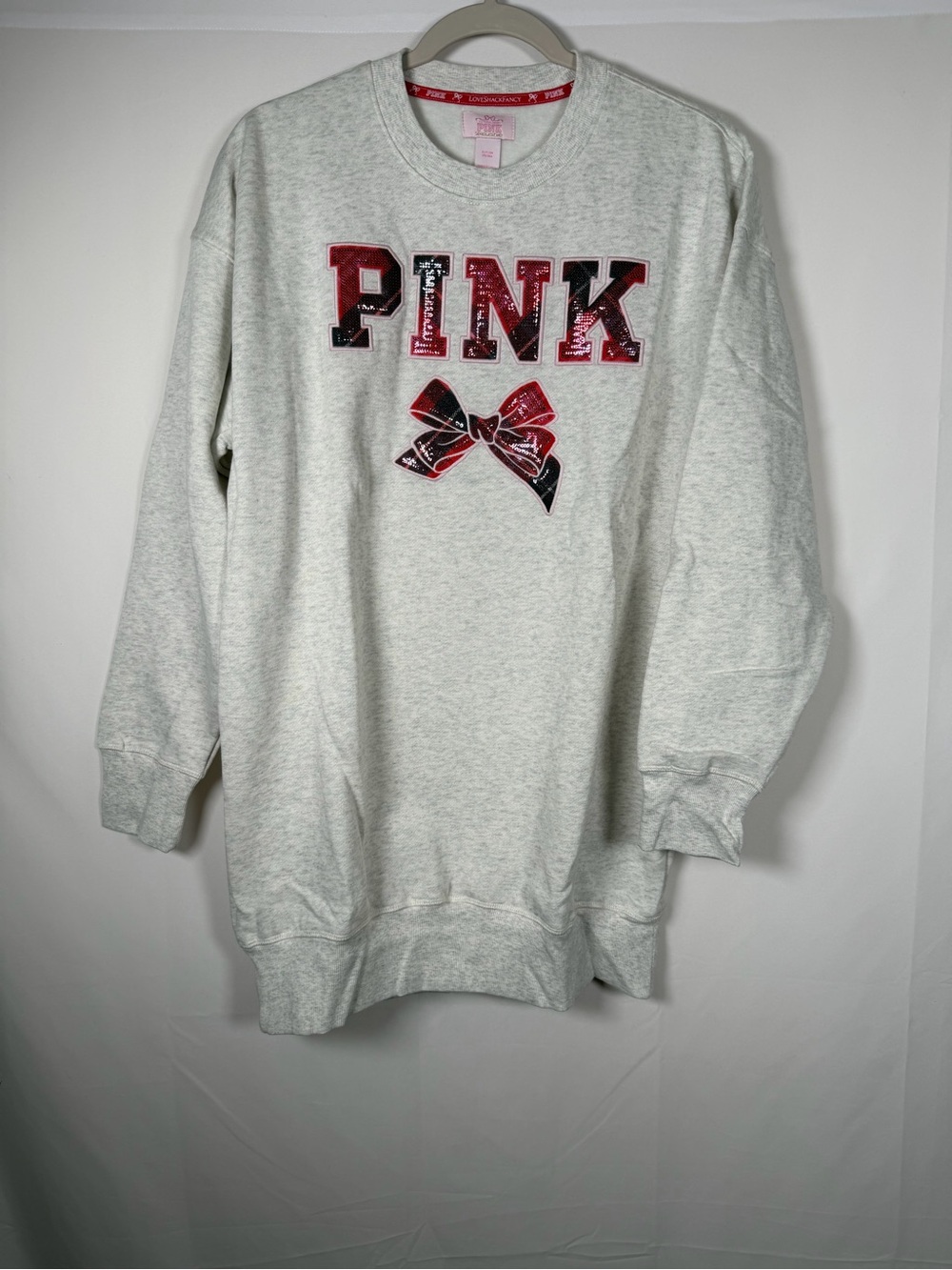 LoveShackFancy x VS Pink Oversized Crew Neck Sweatshirt Dress - Picture 1 of 8